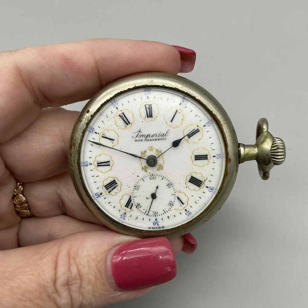 Antique Buren Imperial Pocket Watch Men 50mm Fancy Dial Manual Wind Not Running
